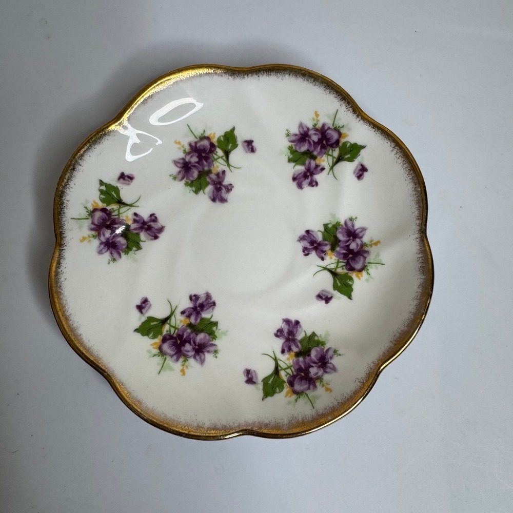Salisbury Bone China England Saucer Plate Purple Violets Gold Trim Scalloped